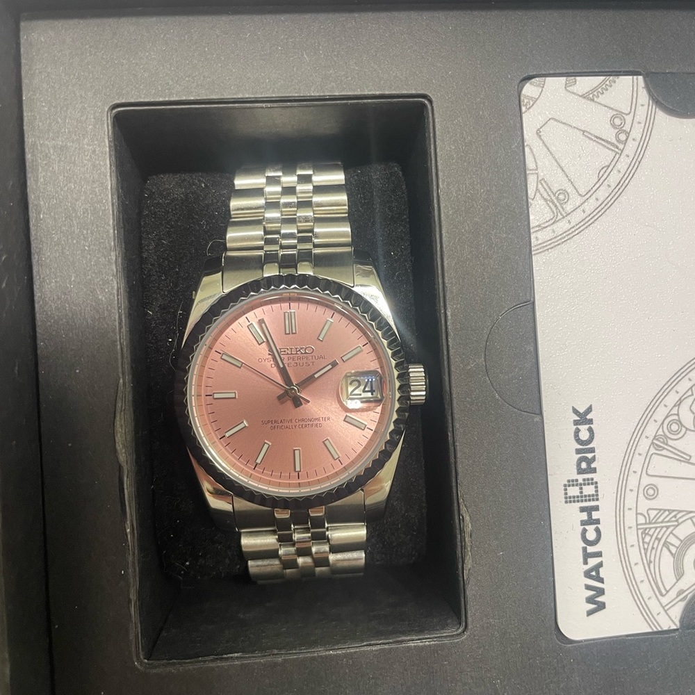 SeikoJust Silver Watch with Pink (“champagne cream”) Dial NH35